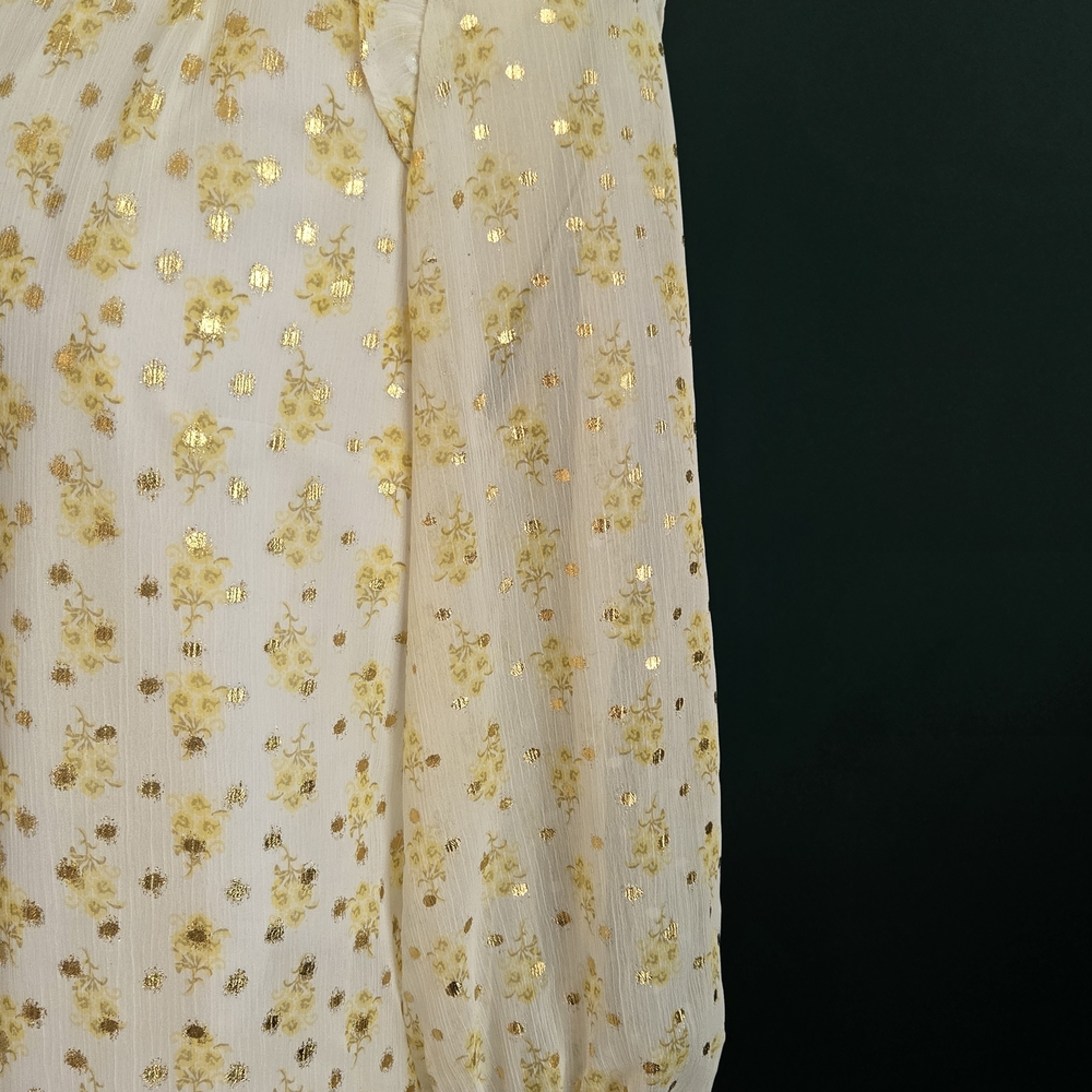 Elegant Gold Floral Sheer Blouse - Cream/Gold - Picture 5 of 6